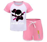 Forlcool Ninjas Kidz Merch Girls Tee Summer Pjs Pajamas T-shirt+shorts (Pink,3-4 Years,3 Years,4 Years)