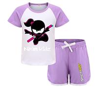Forlcool Ninjas Kidz Merch Girls Tee Summer Pjs Pajamas T-shirt+shorts (Purple,3-4 Years,3 Years,4 Years)