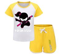 Forlcool Ninjas Kidz Merch Girls Tee Summer Pjs Pajamas T-shirt+shorts (Yellow,3-4 Years,3 Years,4 Years)