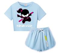 Forlcool Ninjas Kidz Merch Girls Tee Summer T-shirt+shorts Clothing Sets Unisex Kids 2Pcs Outfit (Light Blue,3-4 Years,3 Years,4 Years)