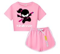 Forlcool Ninjas Kidz Merch Girls Tee Summer T-shirt+shorts Clothing Sets Unisex Kids 2Pcs Outfit (Pink,3-4 Years,3 Years,4 Years)