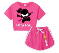 Forlcool Ninjas Kidz Merch Girls Tee Summer T-shirt+shorts Clothing Sets Unisex Kids 2Pcs Outfit (Rose Red,3-4 Years,3 Years,4 Years)