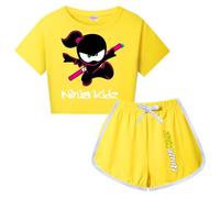 Forlcool Ninjas Kidz Merch Girls Tee Summer T-shirt+shorts Clothing Sets Unisex Kids 2Pcs Outfit (Yellow,3-4 Years,3 Years,4 Years)