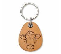 ForLeatherMore - Cow - On the Farm - Genuine Leather Keychain - Gift, Brown, Tan, 1 Size