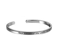 Forleiton Cuff Bangle Bracelet Engraved She believed she could so she did Inspirational Jewelry Gift High Polished Stainless Steel (Silver)