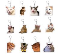 Forleno Funny Cat Meme Keychain,12PCS Acrylic Cute Cat Keyring Bag Charms for Women Men,Kawaii Cat Gifts Accessories for Cat Lovers Girls Teens Colleague Friends
