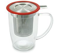 FORLIFE NewLeaf Glass Tea 16-Ounce Mug with Infuser and Lid, Red