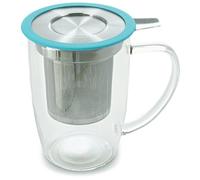 FORLIFE NewLeaf Glass Tea 16-Ounce Mug with Infuser and Lid, Turquoise