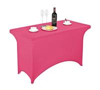 FORLIFE Spandex Table Cover - Fitted 4ft Rectangular Tablecloth, Stretch Patio Table Cover for Wedding, Banquet, Party - Hot Pink
