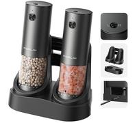 FORLIM 2-Speed Electric Salt And Pepper Grinder Set, External Rotation To Adjust Coarseness, Electric Salt and Pepper Shaker With Charing Base, One-Button Automatic Grinding, Washable Container