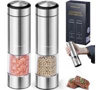 FORLIM Electric Salt and Pepper Grinder Set, Battery Operated Automatic Salt Pepper Mill, One-Handed Operation, Refillable with Light, Adjustable Coarseness, Stainless Steel, 2 Pack (Silver Gray)