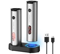 FORLIM Electric Salt and Pepper Grinder Set Rechargeable, Auto Salt and Pepper Grinder Set with Charging Base, Adjustable Coarseness, LED Light, Automatic Salt Grinder Refillable,Pepper Shakers Set
