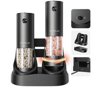 FORLIM Electric Salt and Pepper Grinder Set, Rechargeable Automatic with 2-Speed & 6 Adjustable Coarseness Levels, One-Handed Operation, Aluminum Alloy with Charing Base, for Home & Kitchen