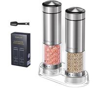 FORLIM Electric Salt and Pepper Grinder Set, Upgraded Washable, Batteries Powered Automatic One-Handed Operation with LED, Adjustable Coarseness Pepper and Salt Grinder Refillable, Stainless Steel