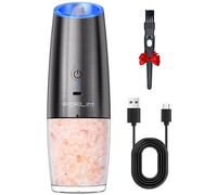 FORLIM Electric Salt and Pepper Grinder Set USB Rechargeable, 6 Oz Capacity with Led Light, Adjustable Coarseness Stainless Steel Gravity Pepper Mill for Kitchen, Outdoor, 1 Pack (Metallic Gunmetal)