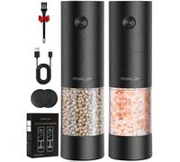 FORLIM Electric Salt and Pepper Grinder Set, USB Rechargeable, Automatic Salt Pepper Mill Grinder with Dust Cover, One-Button Control, Adjustable Coarseness, White LED Light (2 Packs, Black)