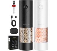 FORLIM Electric Salt and Pepper Grinder Set, USB Rechargeable, Automatic Salt Pepper Mill Grinder with Dust Cover, One-Button Control, Adjustable Coarseness, Warm LED Light (2 Packs, Black&White)