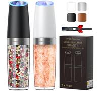 FORLIM Gravity Electric Salt and Pepper Grinder Set, , Battery Powered One Hand Automatic Operation, Adjustable Coarseness, LED Light - 2 Pack