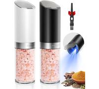 FORLIM Gravity Electric Salt and Pepper Grinder Set with Dust Cover LED Upgraded Batteries Powered Automatic Pepper Grinder Adjustable Coarseness, XL Capacity for Kitchen Travel, White & Black