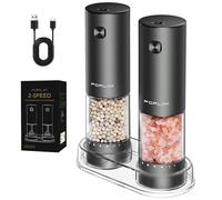 FORLIM Rechargeable Electric Salt and Pepper Grinder Set, Automatic with 2-Speed & 6 Adjustable Coarseness Levels, One-Handed Operation, Aluminum Alloy, USB Charging, Storage Base - for Home & Kitchen