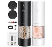 FORLIM Rechargeable Electric Salt and Pepper Grinder Set, Salt and Pepper Mill with Ceramic Grind, Dust Cover with One-Button Control, Adjustable Coarseness, LED Light, for Home & Kitchen, Black&White