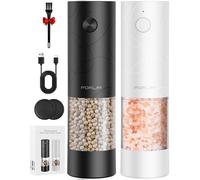 FORLIM Rechargeable Electric Salt and Pepper Grinder Set, Salt and Pepper Mill with Ceramic Grind, Dust Cover with One-Button Control, Adjustable Coarseness, LED Light, for Home & Kitchen, Black&White