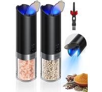 FORLIM Salt and pepper grinder set with integrated dust cover, gravity-operated USB rechargeable pepper mill, adjustable coarseness, portable and suitable for travel and outdoor BBQ (Black Set)