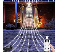 Forlivese 3.5M Christmas Tree Waterfall Lights with Ring,Waterfall Christmas Tree Lights Outdoor,350LED Cool White Xmas Light with 8 Lighting Remote&Timer&Dimmable,IP65 Waterproof for Garden Decor