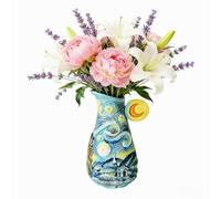FORLONG Ceramic Hand-Painted Van Gogh's Starry Sky Vase, Home Decor Bouquet Holder- 8.7" Tall