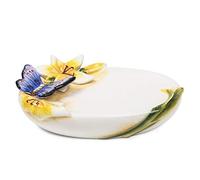 FORLONG Ceramic Soap Dish Holder, for Bathroom,Tub and Kitchen Sink，3D Butterfly and Lily Design