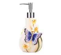 FORLONG Ceramic Soap Dispenser, 3D Hand-Painted Butterfly and Lilies Flower Lotion Dispenser, Bathroom Accessories
