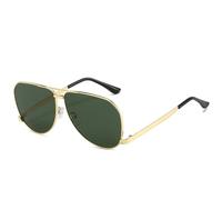FORLUZ Fashion Metal Twin Bridge Women Sunglasses Luxury Big Frame Sunglass Men Outdoor Driving Eyeglasses Female UV400,Gold Green