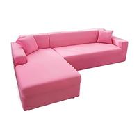 FORLUZ L Shape Sofa Cover - Elastic 2 Seater (145-185cm) for Living Room, Chaise Longue (Pink)