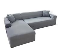 FORLUZ L Shape Sofa Cover for Living Room - Elastic 1/2/3/4 Seater Protector for L Shaped Corner Chaise Longue (Light Grey, 4 Seater 235-300cm)