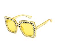 FORLUZ Luxury Rhinestone Sunglasses Women Men Oversized Frame Sun Glasses Vintage Uv400(Yellow Yellow)