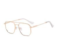 FORLUZ Men sunglasses Retro Double Bridges Metal Glasses Frame(Golden clear)