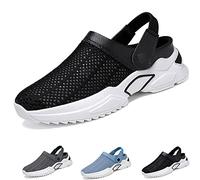 FORLUZ Men's Orthopedic Hollow-Out Summer Sandals Summer Casual On Home Shoes Indoor Outdoor Mules Mens Mesh Breathable Sandals Non-Slip Lightweight Comfortable Slippers (Color : Nero, Size : 6 UK)