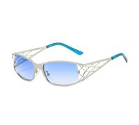 FORLUZ Popular Fashion Cat Eye Sunglasses Women Retro Metal Hollow Trending Men Gradient Outdoor Shades Uv400(Silver blue gradient)