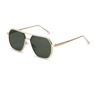 FORLUZ Retro Metal Double Bridges Polygon Women Sunglasses Shades Uv400 Fashion Trending Men(Golden dark green)