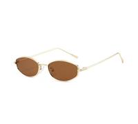 FORLUZ Retro Small Oval Frame Sunglasses for Women Men Hexagonal Rectangle Exquisite Metal Frame Green Sun Glasses UV400,Gold Tea