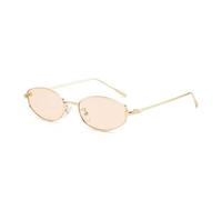 FORLUZ Retro Small Oval Frame Sunglasses for Women Men Hexagonal Rectangle Exquisite Metal Frame Green Sun Glasses UV400,Gold champange