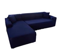 FORLUZ Sofa Cover L Shape, Solid Sofa Cover for Living Room Elastic 1/2/3/4 Seater Sofa Cover Protector L Shaped Corner Sofa Cover Chaise Longue (Color : Dark Blue, Size : 3 Seater 190-230cm)