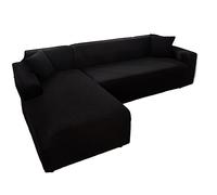 FORLUZ Sofa Cover L Shape, Solid Sofa Cover for Living Room Elastic 1/2/3/4 Seater Sofa Cover Protector L Shaped Corner Sofa Cover Chaise Longue (Color : Nero, Size : 2 Seater 145-185cm)