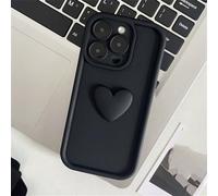 FORLUZ Thickened Cute 3D Love Heart Candy Color Phone Case For iPhone 15 11 12 13 14 Pro Max Plus Shockproof Bumper Soft Silicone Cover,Black,For iPhone 14 ProMax