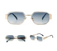 FORLUZ Vintage Sunglasses Women Men Luxury Metal Gradient Blue Rectangle Retro Male(6)
