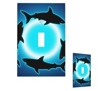 Form Circle Floating Sharks Wall Plate Cover Modern Decorative 1 Gang Light Switch Cover Unbreakable Receptacle Outlet Covers For Living Room Bedroom Home Decor Single Toggle