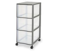 Form Kontor Clear & Grey 44L Stackable Plastic 3 Drawer Unit (H) 63.5Cm X (W) 36.5Cm