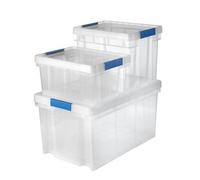 Form Xago Heavy Duty Clear 51L Small, Medium & Xl Plastic Stackable Storage Box With Lid, Pack Of 3