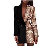 Formal Dresses for Women Fashion Glitter Sequin Button Blazer Dress Premium Business Banquet Sparkle Suit Tube Dress/UK Size/Womens Clothing Black