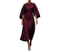 Formal Dresses for Women Ladies Fashion Temperament Elegant Solid Color Waist Waist Idle Bat Sleeve Long Dress Black Dress for Women (Red, XL)